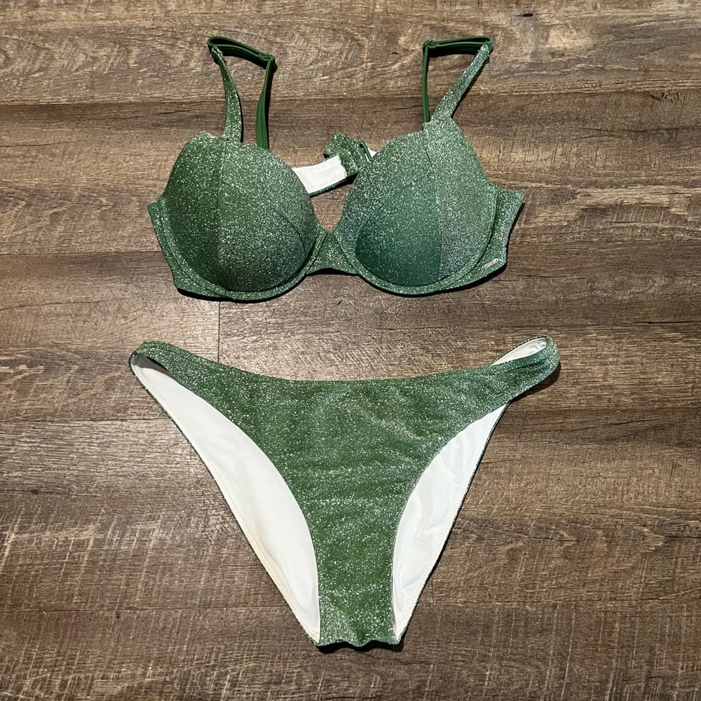 Victoria’s Secret Pink Green Glitter Mermaid Bikini Set